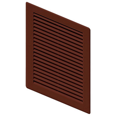 Brown Louvred Wall Vent Grille with Flyscreen and Screw Covers, 150 x 200 mm, Air Ventilation Duct Cover with Flat Back