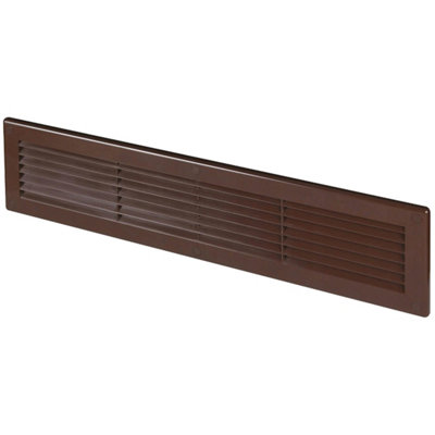 Brown Louvred Wall Vent Grille with Flyscreen and Screw Covers, 460 x 110 mm, Air Ventilation Duct Cover with Flat Back