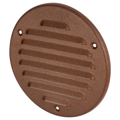 Brown Louvred Wall Vent Grille with Flyscreen, Fits 125 mm / 5 in Ducts, Round Ventilation Grille with Flat Back