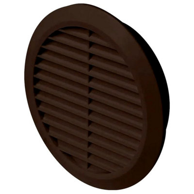 Brown Louvred Wall Vent Grille with Flyscreen for 100 mm / 4" Round Wall Outlet - Air Ventilation Duct Cover with Flange