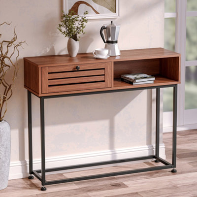 Brown Metallic 1 Drawer Console Table Side Table for Entryway with Storage