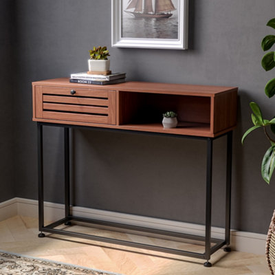 Brown Metallic 1 Drawer Console Table Side Table for Entryway with Storage