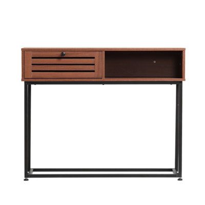 Brown Metallic 1 Drawer Console Table Side Table for Entryway with Storage