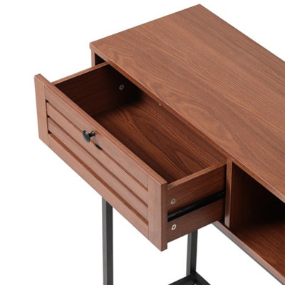 Brown Metallic 1 Drawer Console Table Side Table for Entryway with Storage