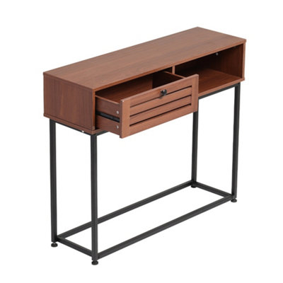 Brown Metallic 1 Drawer Console Table Side Table for Entryway with Storage