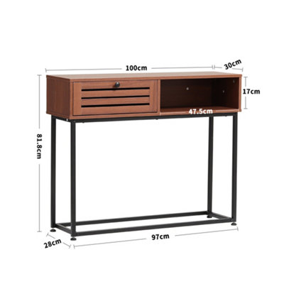 Brown Metallic 1 Drawer Console Table Side Table for Entryway with Storage