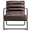 Brown Mid-Century Armchair PU Leather Upholstered Accent Chair with Metal Legs and Armrest