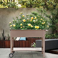 Brown Mobile Metal Raised Garden Bed Outdoor Planter Box with Storage Shelf