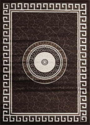 Brown Modern Border Design Area Rug 120X170 cm Soft Thick Pile Living ...