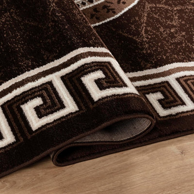 Brown Modern Border Design Area Rug 120X170 cm Soft Thick Pile Living ...