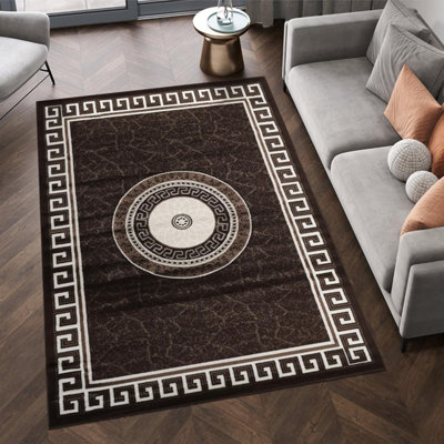 Brown Modern Border Design Area Rug 80X150 cm Soft Thick Pile Living ...