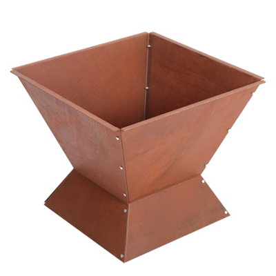 Brown Modern Square Steel Outdoor Fire Pit Wood Burning Fire Bowl