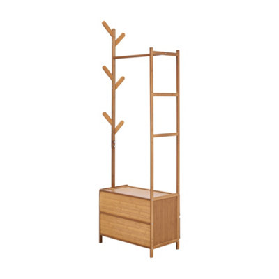 Brown Multifunctional Wooden Drawer Coat Rack 52cm W x 30cm D x