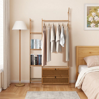 Brown Multifunctional Wooden Drawer Coat Rack 81cm W x 30cm D x 161cm H