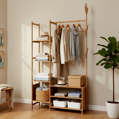 Brown New Chinese Style Solid Wood Thickened Multi-functional Coat Rack ...