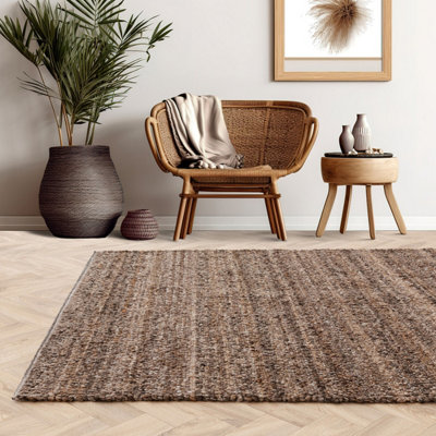 Brown Plain Handmade 4mm Thick Anti-Shed Rug For Bedroom, Dining Room ...