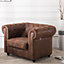 Brown PU Leather Chesterfield 1 Seat Sofa Couch Tub Chair Armchair