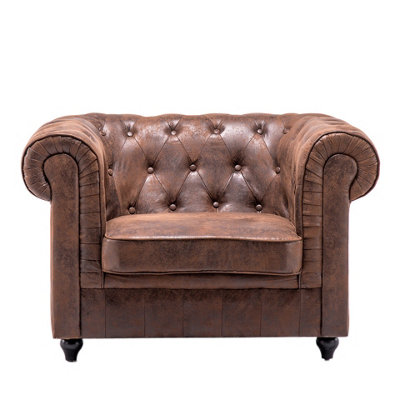 Brown PU Leather Chesterfield 1 Seat Sofa Couch Tub Chair Armchair