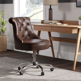 Brown PU Leather Home Ergonomic Office Chair Exquisite Line with 5 Claw Metal Legs