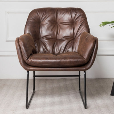 Brown PU Leather Occasional Armchair Relaxing Chair with Metallic Legs