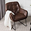 Brown PU Leather Occasional Armchair Relaxing Chair with Metallic Legs