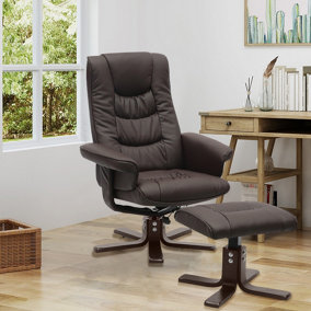 Brown PU Leather Swivel Recliner Chair Occasional Armchair with Footstool