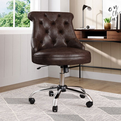 Brown PU Leather Upholstered Swivel Home Ergonomic Chair Office Chair with 5 Castors