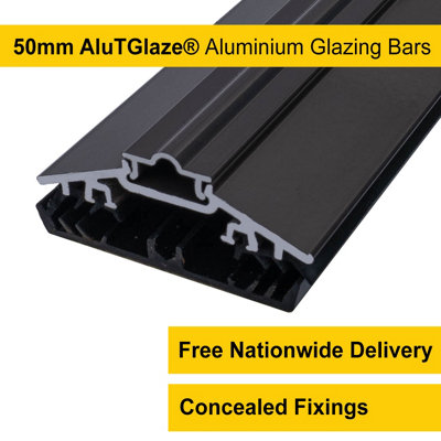 Brown Rafter Supported 50mm Wide AluTGlaze Aluminium Glazing Bar With Concealed Fixings For Polycarbonate Sheets and Glass - 2m