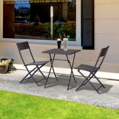 Brown Rattan Bistro Set - Table and 2 Chairs for Two