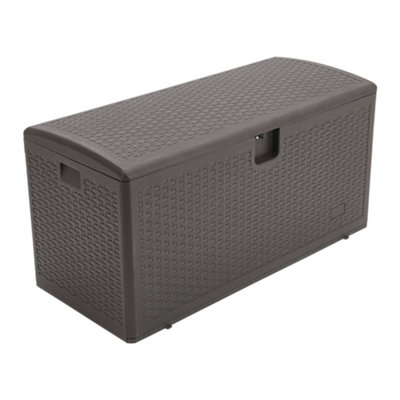 Brown Rattan Garden Storage Box Outdoor HDPE Deck Box 375L