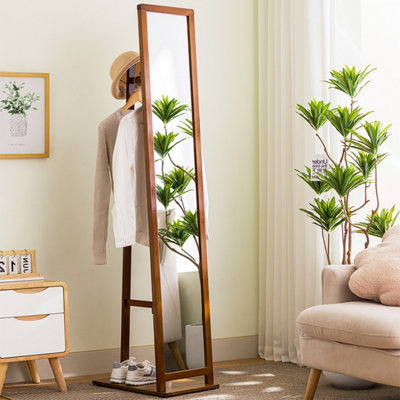 Brown Rectangle Freestanding Full Length Mirror with Clothes Rack 170 cm(H) x 32 cm(W)