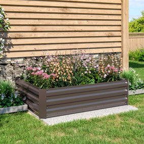 Brown Rectangular Metal Raised Bed Kit Raised Garden Bed Planter Box 120 cm W x 90 cm D