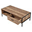 Brown Retro Metal Frame Coffee Table with Drawers