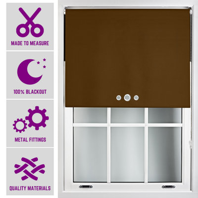 Brown Roller Blind with Triple Round Eyelet Design and Metal Fittings - Made to Measure Blackout Blinds, (W)240cm x (L)165cm