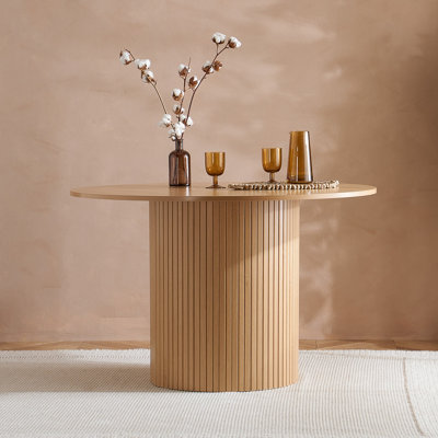 Brown Round Fluted Dining Table Axel Birlea