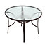 Brown Round Garden Tempered Glass Top Outdoor Patio Dinging Table with Parasol Hole 105cm