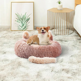 Brown Round Plush Dog Bed Cat Bed with Cute Ears 50 cm
