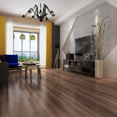 Brown Rustic Wood Grain Effect Self Adhesive PVC Flooring Planks Waterproof Covering 5m², Set of 36