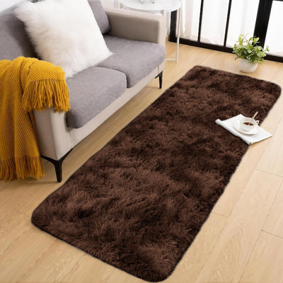 Brown Shaggy Rugs for Bedroom Area 80x150 cm Modern Soft Non Slip