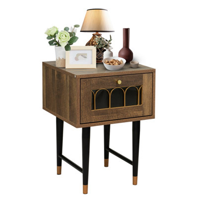 Brown Small Bedside table Bedside Cabinet for Bedroom, Living Room and Small Spaces