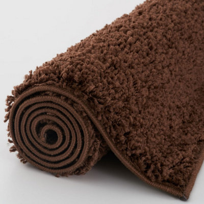 Brown Soft Plain Design Fluffy Shaggy Rugs and Runners High Pile Living ...