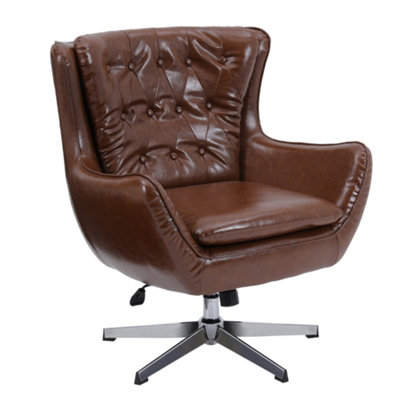 Brown Swivel Leather Adjustable Armchair