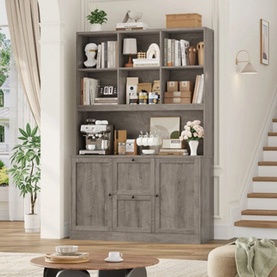 brown Tall Bookcase with Power Outlets Filing Cabinet with Drawers for ...