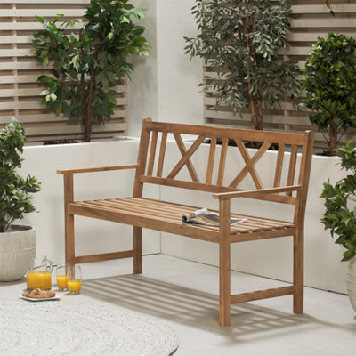 Brown Teak 3 Seater Acacia Wood Garden Bench