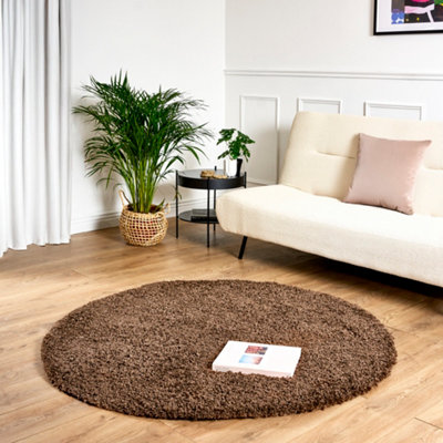 Brown Thick Shaggy Circle Rug - California - 150cm