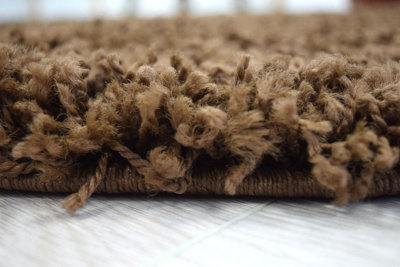 Brown Thick Shaggy Circle Rug - California - 150cm