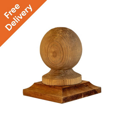 Brown Timber Fence Post Cap & Ball Finial 100 x 100mm - Fits 3 x 3" Square Posts (FREE DELIVERY)