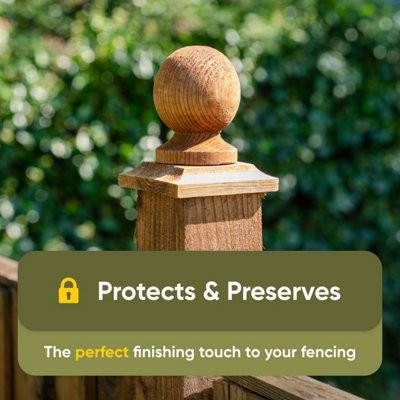 Brown Timber Fence Post Cap & Ball Finial 100 x 100mm - Fits 3 x 3" Square Posts (FREE DELIVERY) - 3