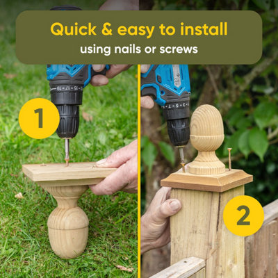 Brown Timber Fence Post Cap & Ball Finial 100 x 100mm - Fits 3 x 3" Square Posts (FREE DELIVERY) - 6