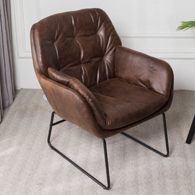 Brown ufted Leisure Armchair with Metal Legs